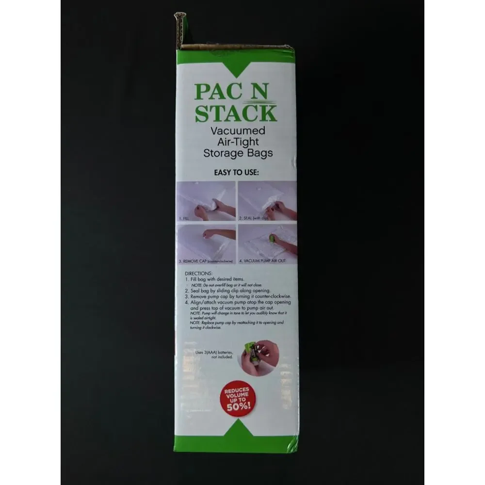 Pac N Stack 4-Pack Vacuumed Air-Tight Storage Bags With Pump, Clear, 2 Size Bags